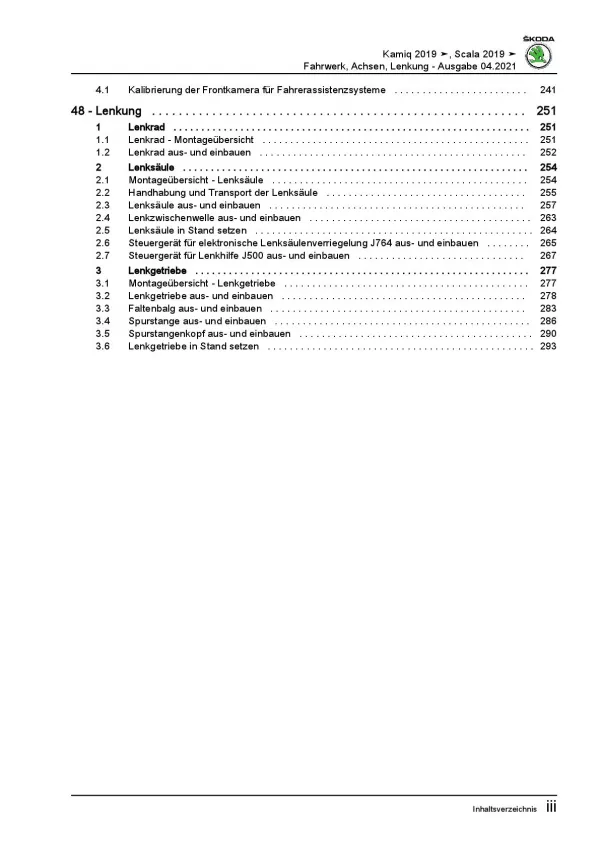 SKODA Kamiq Typ NW ab 2019 Fahrwerk Achsen Lenkung Reparaturanleitung PDF