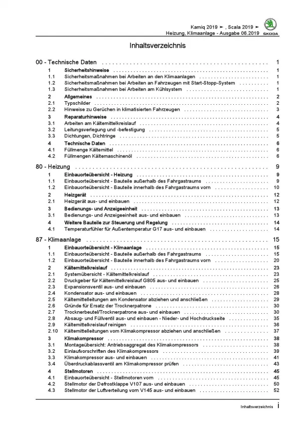 SKODA Kamiq Typ NW ab 2019 Heizung Belüftung Klimaanlage Reparaturanleitung PDF