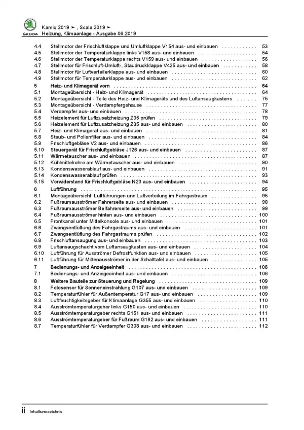 SKODA Kamiq Typ NW ab 2019 Heizung Belüftung Klimaanlage Reparaturanleitung PDF