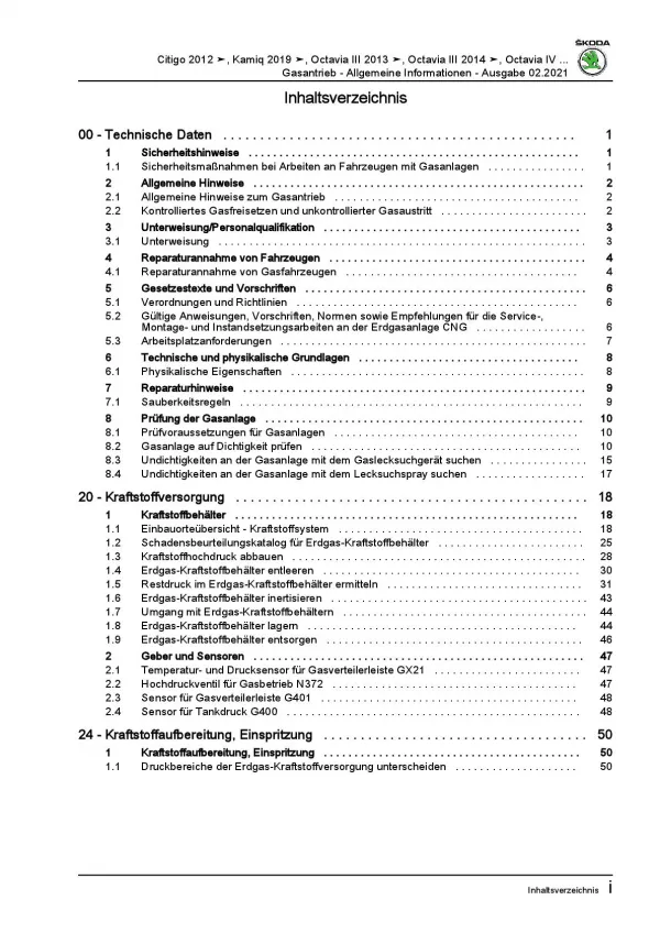 SKODA Kamiq NW ab 2019 Kraftstoffversorgung Erdgasmotoren Reparaturanleitung PDF