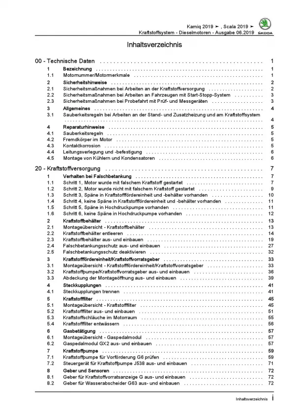 SKODA Kamiq Typ NW ab 2019 Kraftstoffversorgung Dieselmotoren Reparaturanleitung