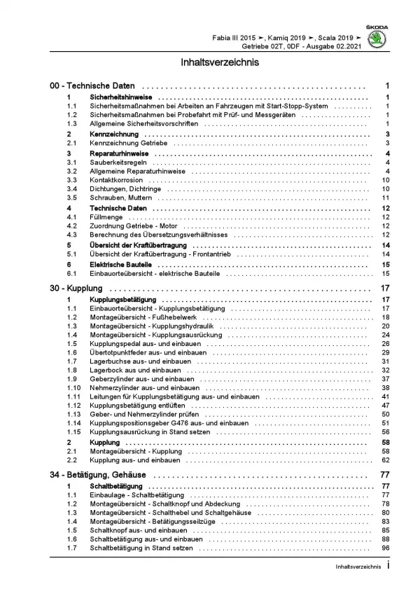 SKODA Kamiq NW ab 2019 5 Gang Schaltgetriebe 02T 0DF Kupplung Reparaturanleitung