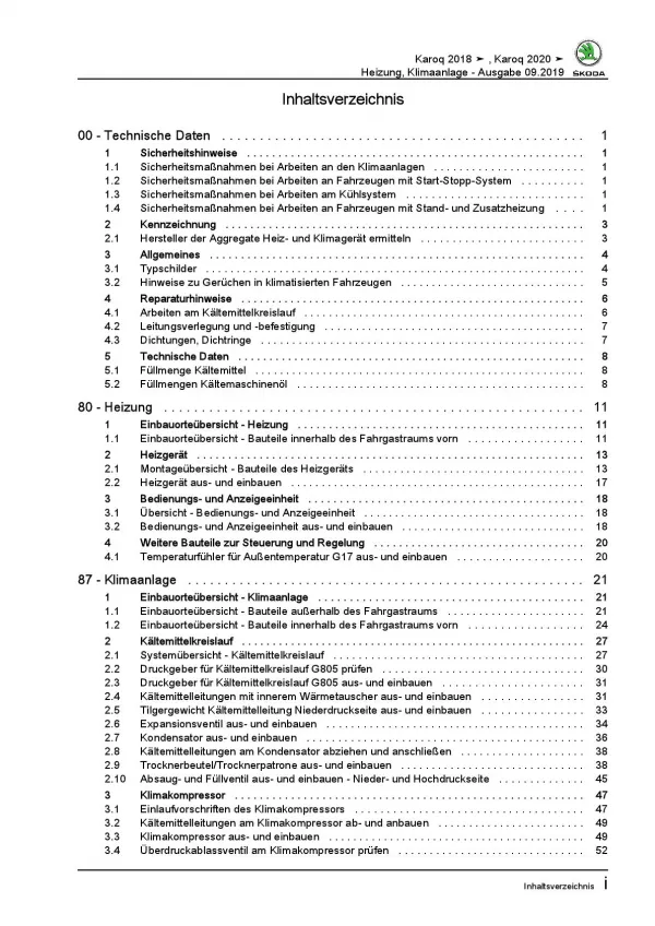 Skoda Karoq Typ NU ab 2017 Heizung Belüftung Klimaanlage Reparaturanleitung PDF