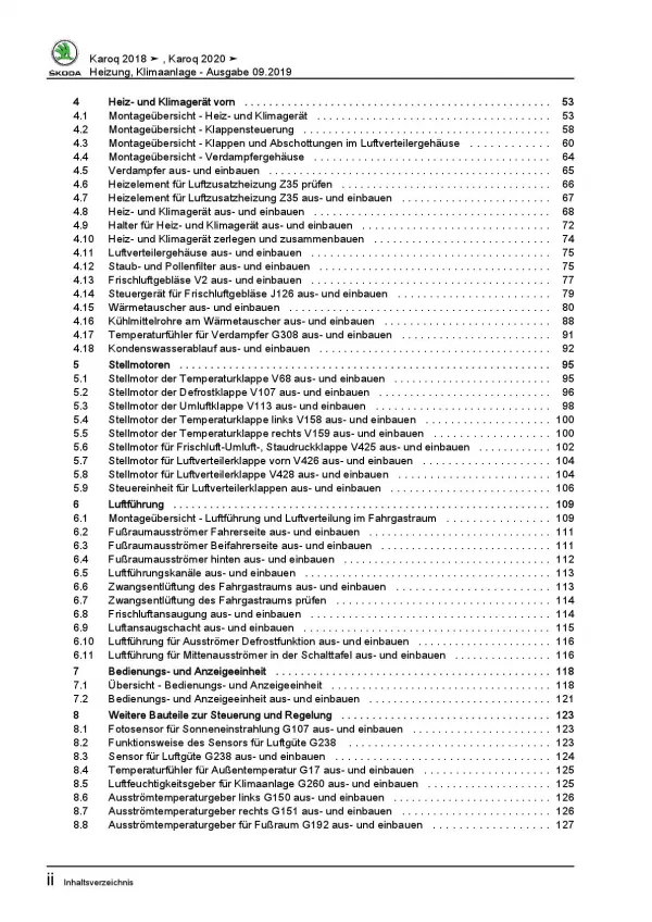 Skoda Karoq Typ NU ab 2017 Heizung Belüftung Klimaanlage Reparaturanleitung PDF