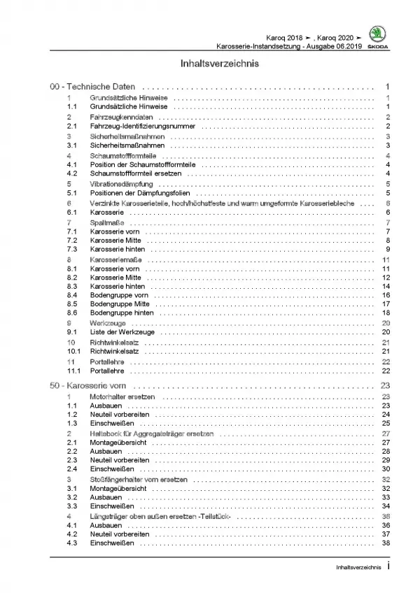 Skoda Karoq NU ab 2017 Karosserie Unfall Instandsetzung Reparaturanleitung PDF