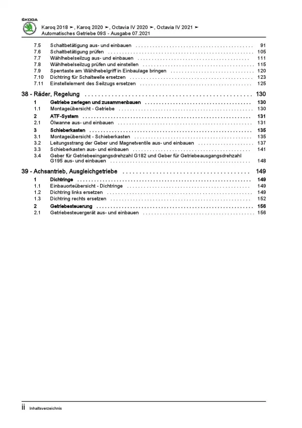 Skoda Karoq Typ NU ab 2017 8 Gang Automatikgetriebe 09S Reparaturanleitung PDF