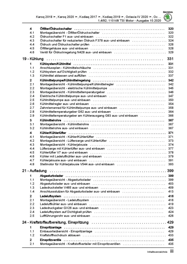 Skoda Karoq Typ NU ab 2017 4-Zyl. 1,4l Benzinmotor 150 PS Reparaturanleitung PDF