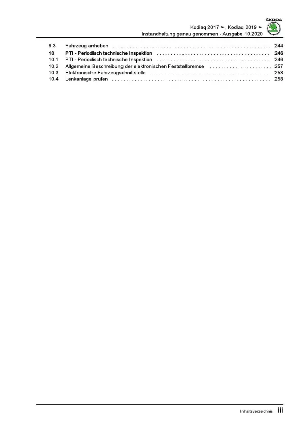 Skoda Kodiaq NS ab 2016 Instandhaltung Inspektion Wartung Reparaturanleitung PDF