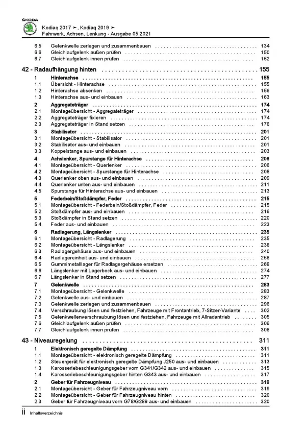 Skoda Kodiaq Typ NS ab 2016 Fahrwerk Achsen Lenkung Reparaturanleitung