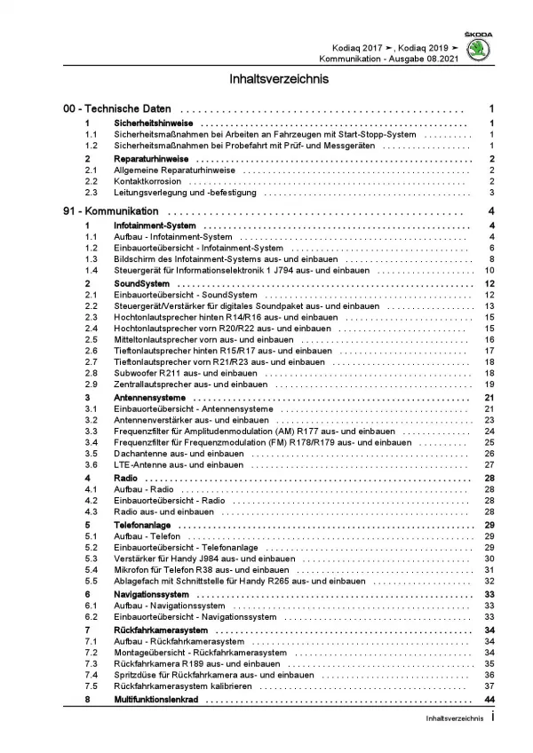 Skoda Kodiaq NS ab 2016 Radio Navigation Kommunikation Reparaturanleitung PDF