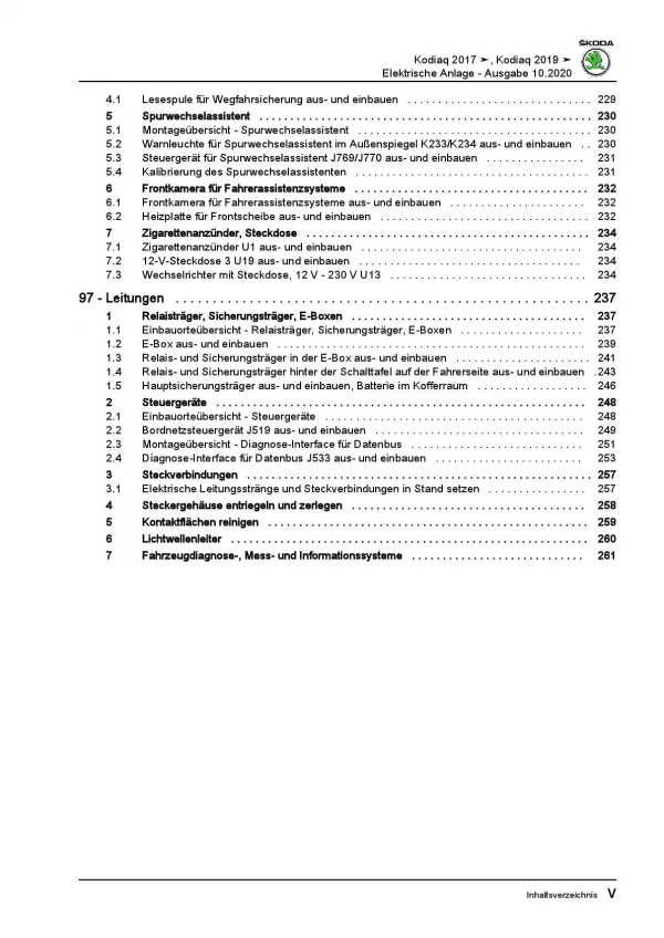 Skoda Kodiaq ab 2016 Elektrische Anlage Elektrik Systeme Reparaturanleitung PDF