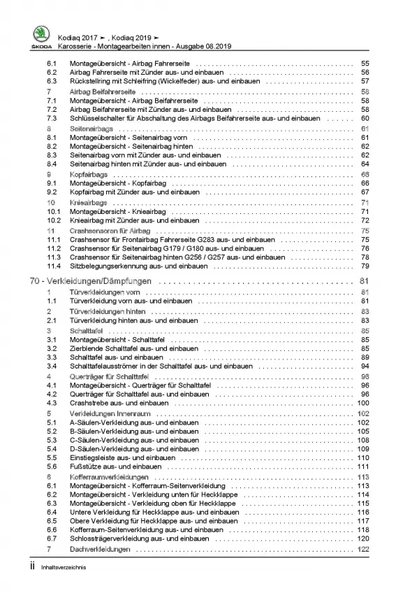 Skoda Kodiaq Typ NS ab 2016 Karosserie Montagearbeiten Innen Reparaturanleitung