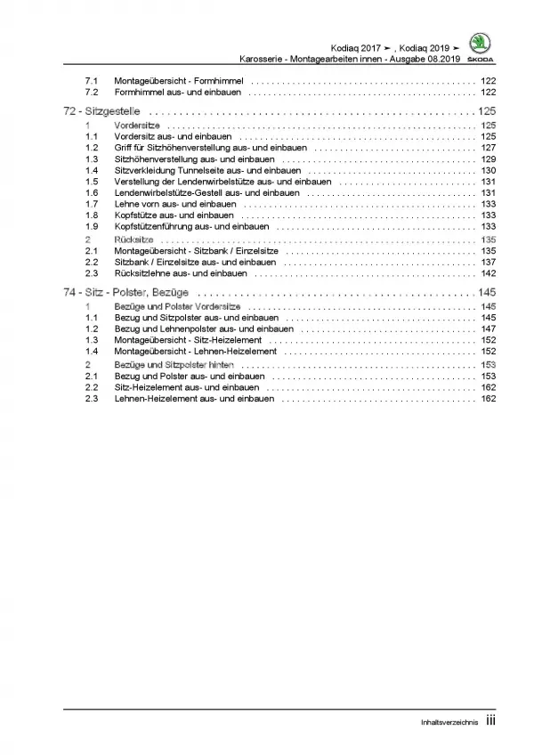 Skoda Kodiaq NS ab 2016 Karosserie Montagearbeiten Innen Reparaturanleitung PDF