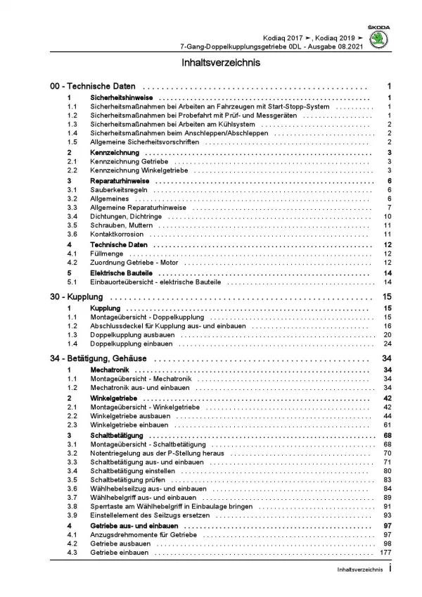 Skoda Kodiaq NS ab 2016 7 Gang Automatikgetriebe DKG 0DL Reparaturanleitung PDF