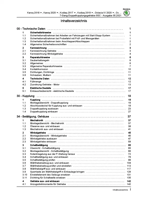 Skoda Kodiaq NS ab 2016 7 Gang Automatikgetriebe DKG 0GC Reparaturanleitung PDF