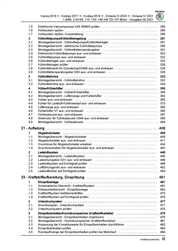 Skoda Kodiaq Typ NS ab 2016 4-Zyl. Dieselmotor 115-190 PS Reparaturanleitung PDF