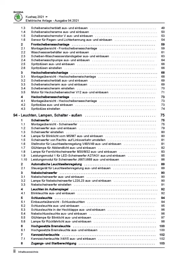 SKODA Kushaq ab 2021 Elektrische Anlage Elektrik Systeme Reparaturanleitung PDF