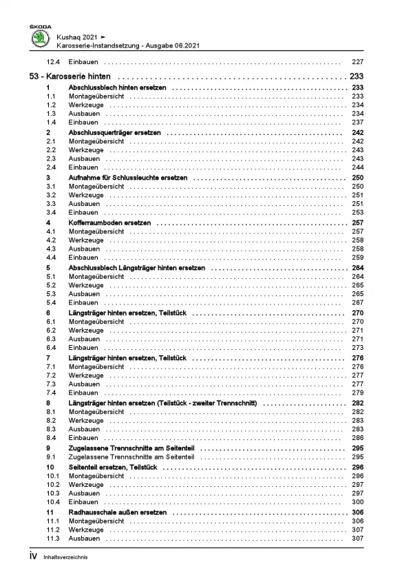 SKODA Kushaq PA ab 2021 Karosserie Unfall Instandsetzung Reparaturanleitung PDF