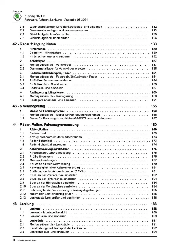 SKODA Kushaq Typ PA ab 2021 Fahrwerk Achsen Lenkung Reparaturanleitung