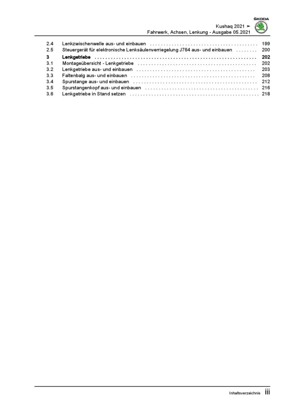 SKODA Kushaq Typ PA ab 2021 Fahrwerk Achsen Lenkung Reparaturanleitung PDF