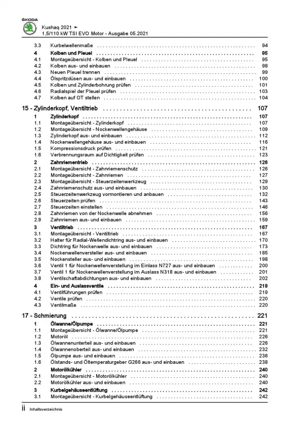 SKODA Kushaq Typ PA ab 2021 4-Zyl. 1,5l Benzinmotor 150 PS Reparaturanleitung