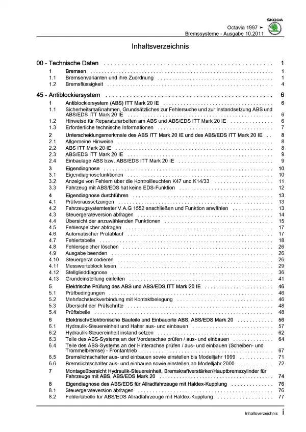 SKODA Octavia Typ 1U 1996-2010 Bremsanlagen Bremsen System Reparaturanleitung