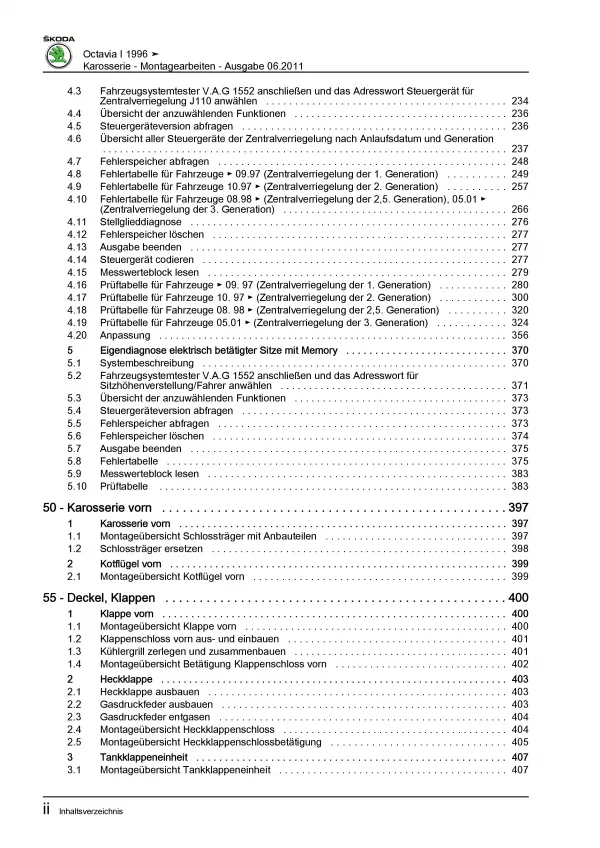 SKODA Octavia 1U 1996-2010 Karosseriearbeiten Innen und Außen Reparaturanleitung