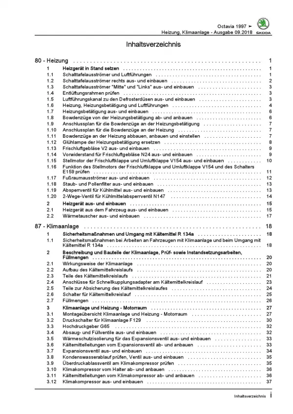 SKODA Octavia Typ 1U 1996-2010 Heizung Belüftung Klimaanlage Reparaturanleitung