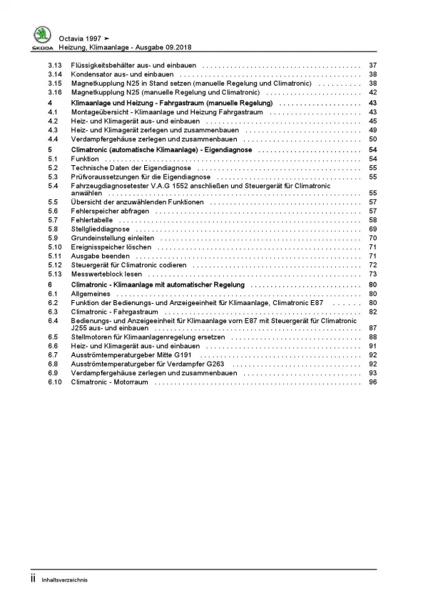 SKODA Octavia Typ 1U 1996-2010 Heizung Belüftung Klimaanlage Reparaturanleitung