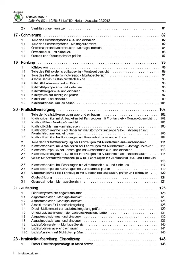 SKODA Octavia 1U 1996-2010 4-Zyl. 1,9l Dieselmotor 68-110 PS Reparaturanleitung