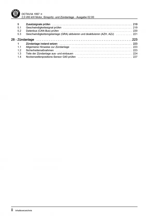 SKODA Octavia (96-10) Benzin Einspritz- Zündanlage 115 PS Reparaturanleitung PDF