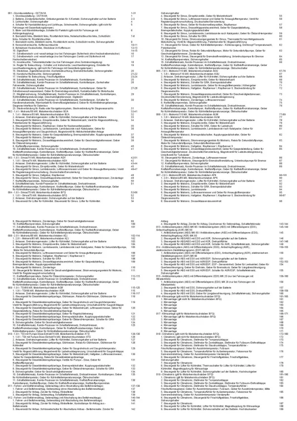 SKODA Octavia 1U (04-10) Schaltplan Stromlaufplan Verkabelung Elektrik Pläne PDF