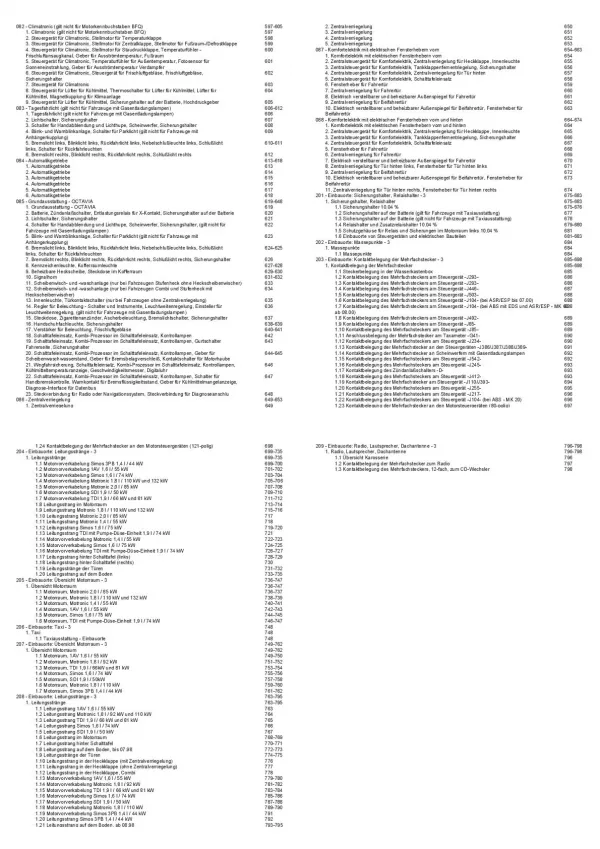 SKODA Octavia 1U 2004-2010 Schaltplan Stromlaufplan Verkabelung Elektrik Pläne