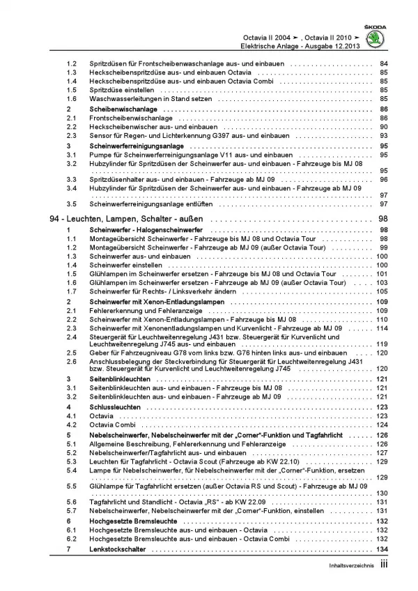 SKODA Octavia Typ 1Z 2004-2013 Elektrische Anlage Systeme Reparaturanleitung PDF