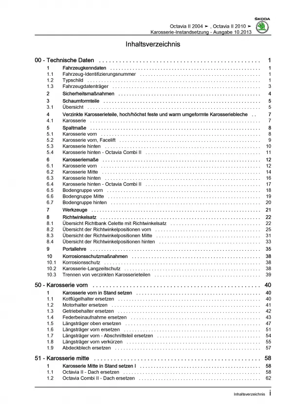 SKODA Octavia 1Z (04-13) Karosserie Unfall Instandsetzung Reparaturanleitung PDF