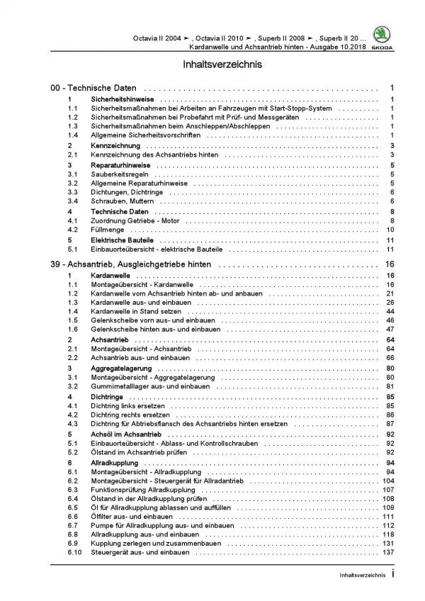 SKODA Octavia 1Z 2004-2013 Kardanwelle Achsantrieb hinten Reparaturanleitung PDF