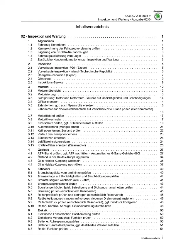 SKODA Octavia Typ 1Z 2004-2013 Inspektion Wartung Pflege Reparaturanleitung