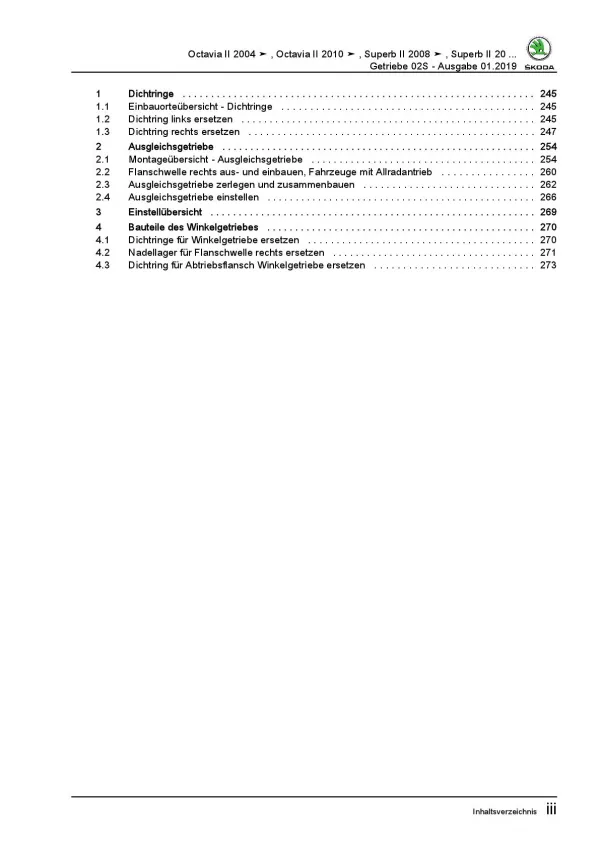 SKODA Octavia (04-13) 6 Gang Schaltgetriebe 02S Kupplung Reparaturanleitung PDF