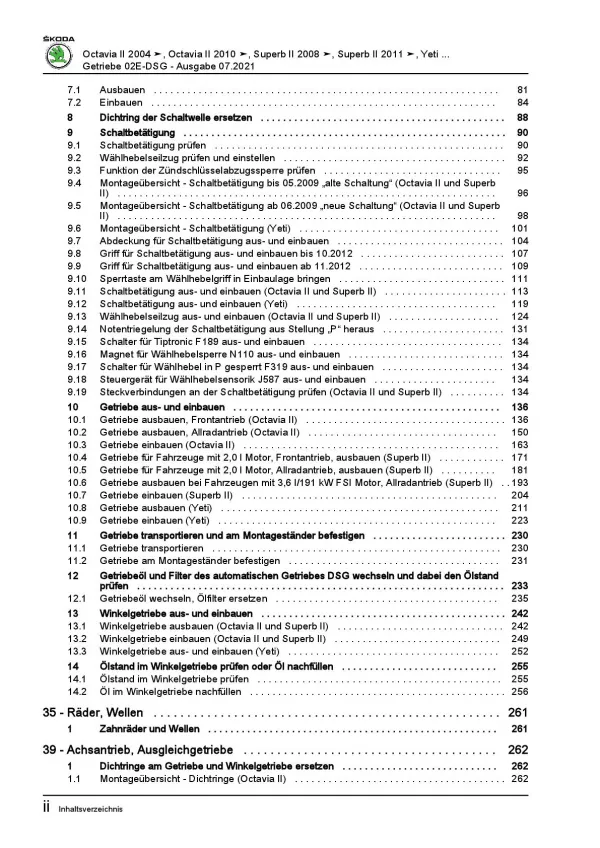 SKODA Octavia 1Z (04-13) 6 Gang Automatikgetriebe DKG 02E Reparaturanleitung PDF