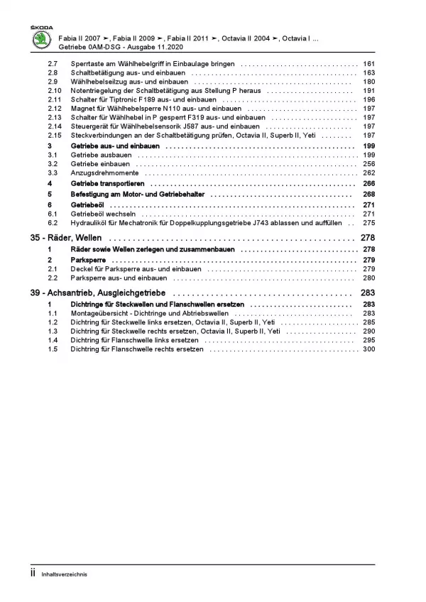 SKODA Octavia 1Z (04-13) 7 Gang Automatikgetriebe DSG DKG 0AM Reparaturanleitung