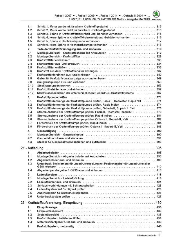 SKODA Octavia Typ 1Z (04-13) 4-Zyl. Dieselmotor TDI 75-110 PS Reparaturanleitung