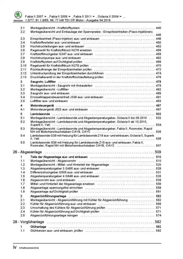 SKODA Octavia Typ 1Z (04-13) 4-Zyl. Dieselmotor TDI 75-110 PS Reparaturanleitung