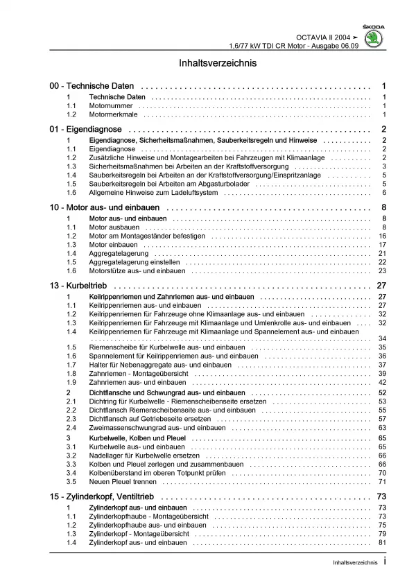 SKODA Octavia 1Z 2004-2013 4-Zyl. Dieselmotor TDI 105 PS Reparaturanleitung PDF