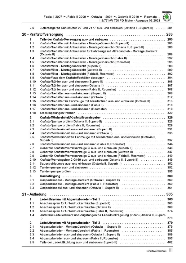 SKODA Octavia 1Z 2004-2013 4-Zyl. Dieselmotor TDI 105 PS Reparaturanleitung PDF