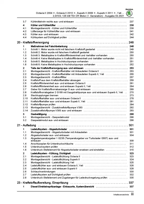 SKODA Octavia 2004-2013 4-Zyl. Dieselmotor TDI 140-170 PS Reparaturanleitung PDF