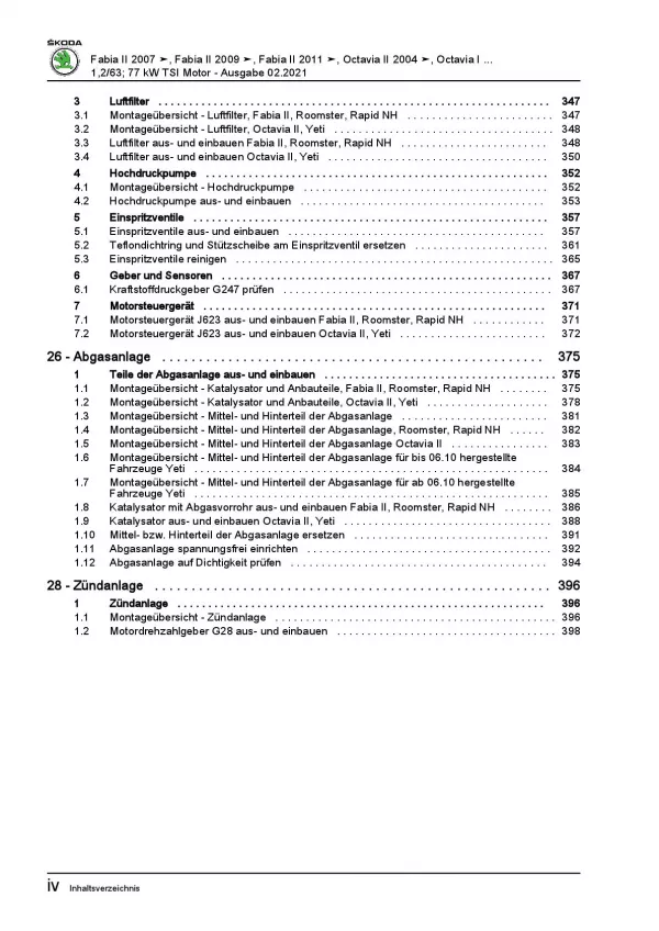 SKODA Octavia 1Z (04-13) 4-Zyl. 1,2l Benzinmotor 86-105 PS Reparaturanleitung