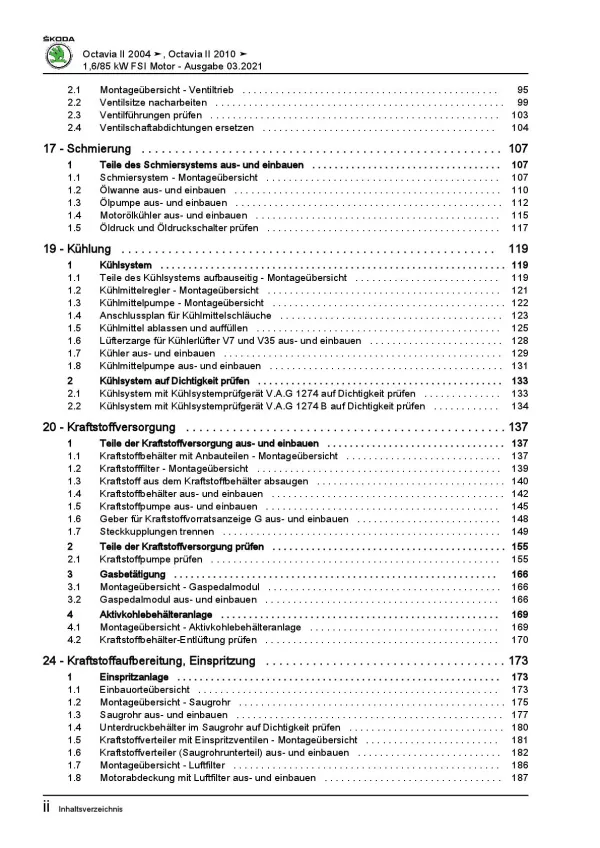 SKODA Octavia 1Z 2004-2013 4-Zyl. 1,6l Benzinmotor 115 PS Reparaturanleitung PDF