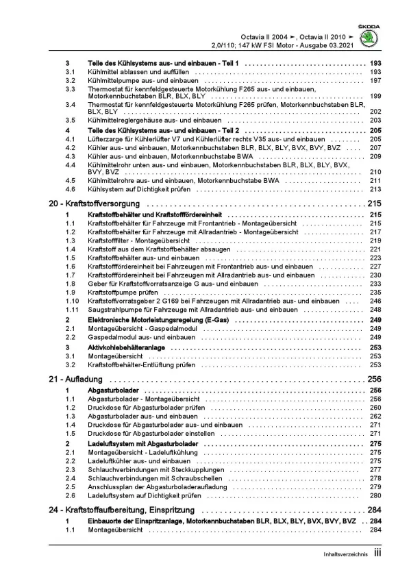 SKODA Octavia 1Z 2004-2013 4-Zyl. Benzinmotor 150-200 PS Reparaturanleitung PDF