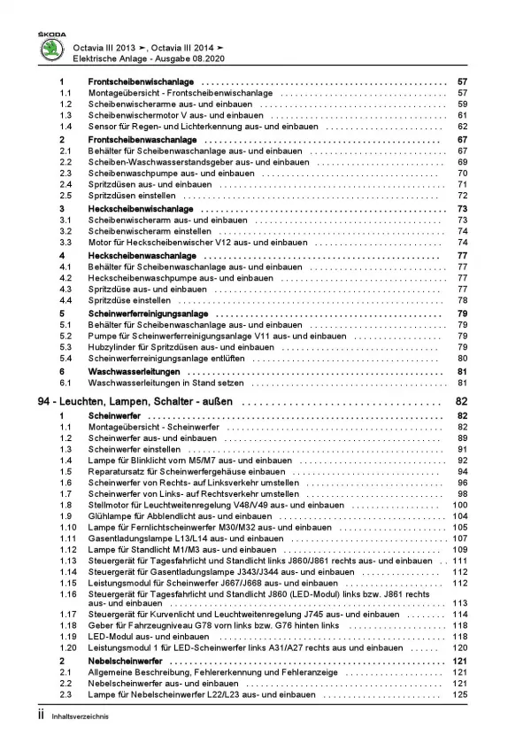 SKODA Octavia 5E (12-20) Elektrische Anlage Elektrik Systeme Reparaturanleitung