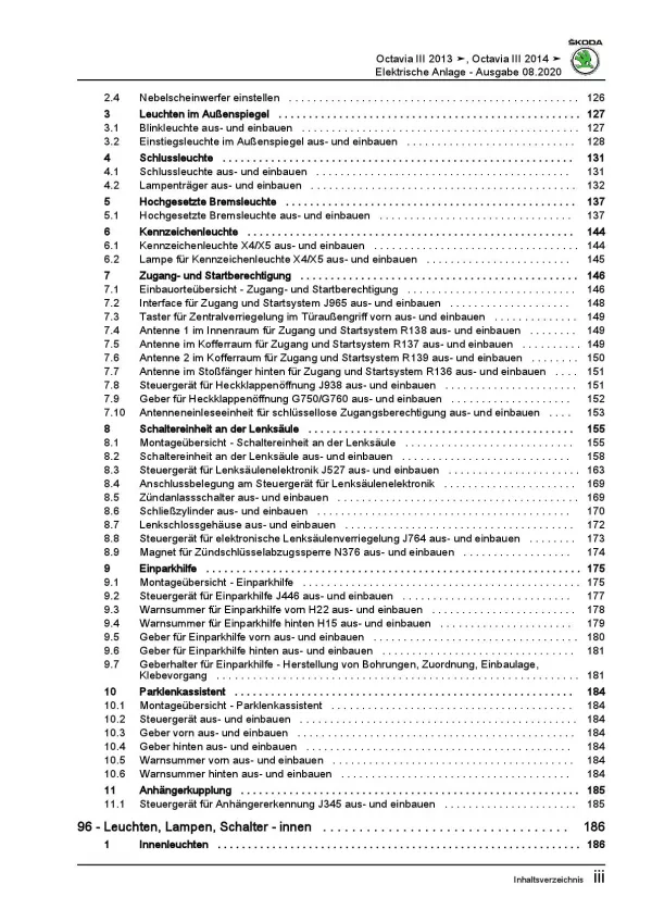 SKODA Octavia (12-20) Elektrische Anlage Elektrik Systeme Reparaturanleitung PDF